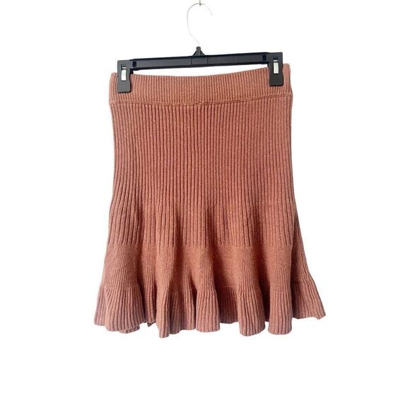 Free People Brown Solid Gold Ribbed Knit Skirt - Picture 2 of 6